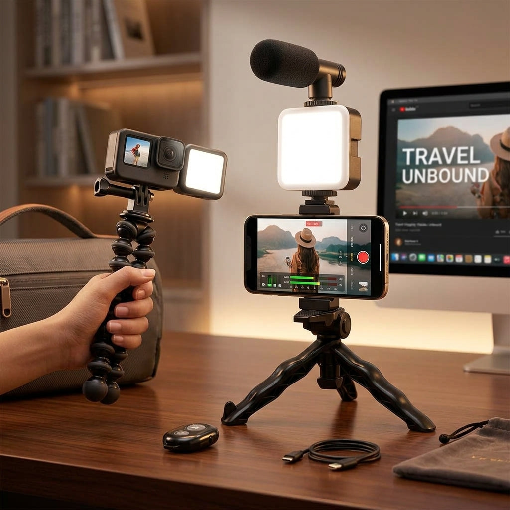 Kit de Video 4 en 1 para Celular con Luz LED y Micrófono